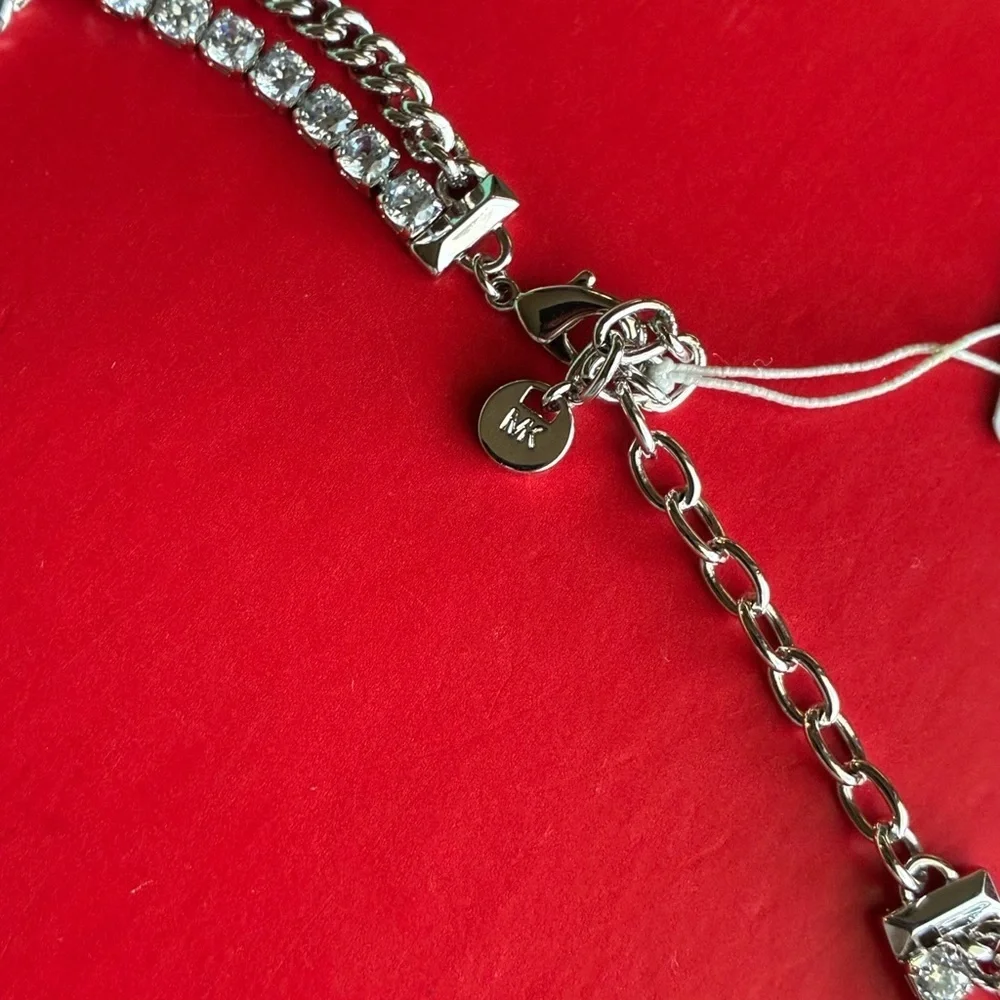 Michael Kors Necklace,Michael Kors Silver and Crystal Necklace